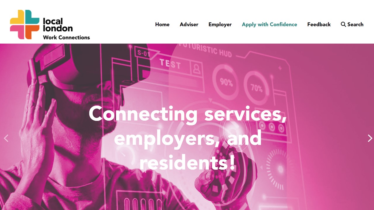Work Connections site 2 Decorative: screenshot of home page of the workconnections.london website