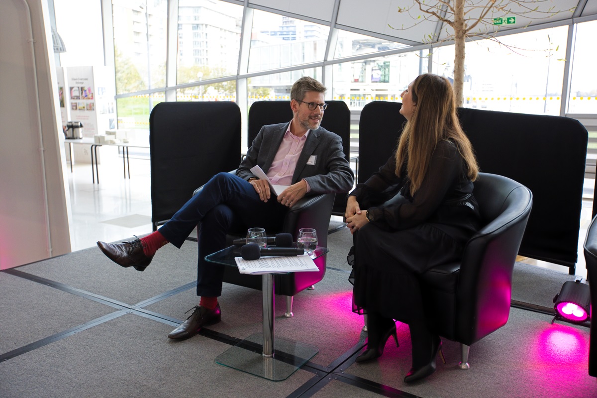 Forogh Rahmani Director of Local London talking to Mark Hilton Director at Business LDN on stage.