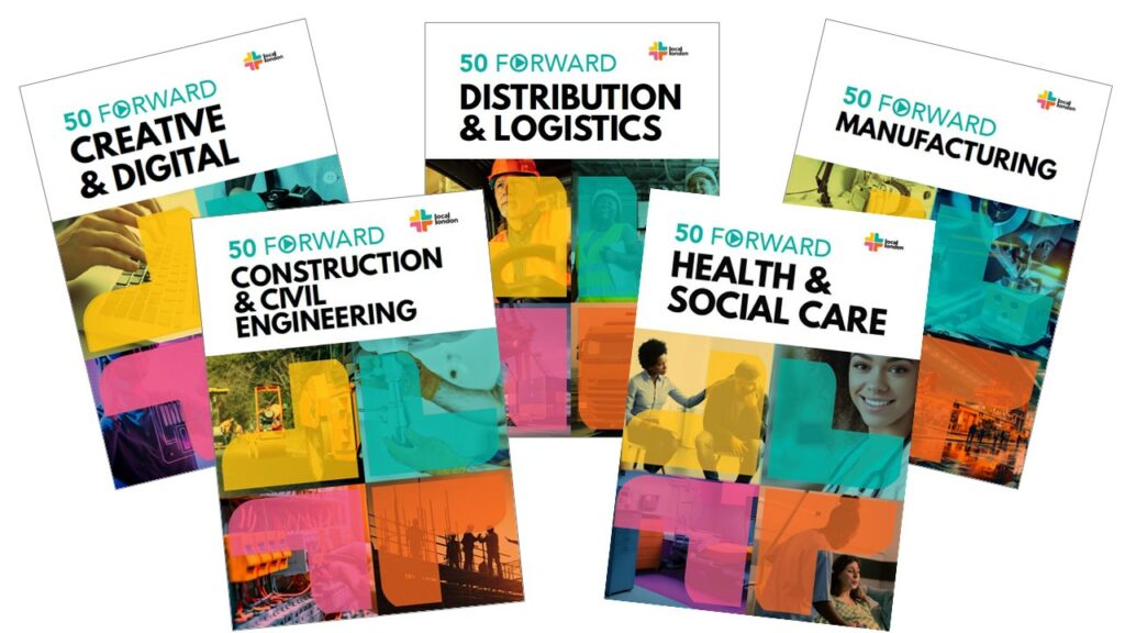 Front covers of all five 50 Forward guides