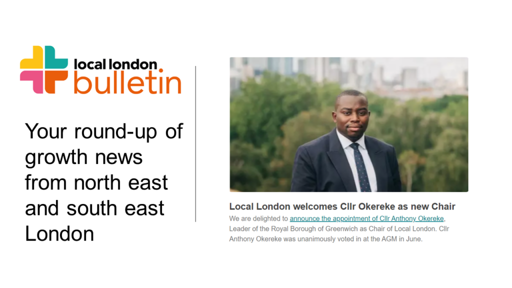 Image from the July 2024 bulletin featuring headshot of Cllr Antony Okereke, Chair of Local London.